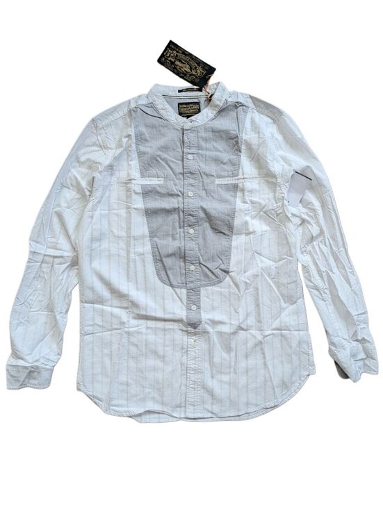 Unbranded Other - Third & Army Mens White Gray Deadstock Button Down Striped Shirt NWT Size Medium
